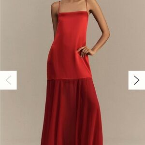 Shona joy moraya drop waist red sheer maxi dress